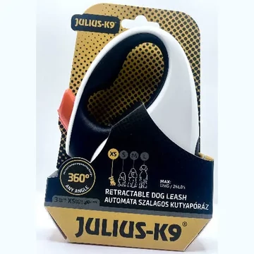 Julius-K9 Retractable Dog Leash - automata szalagos póráz (fekete-fehér-narancs) kutyák részére (XS) 3 méter