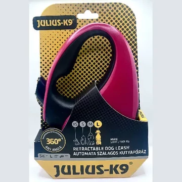Julius-K9 Retractable Dog Leash - automata szalagos póráz (piros-fekete) kutyák részére (L) 5 méter