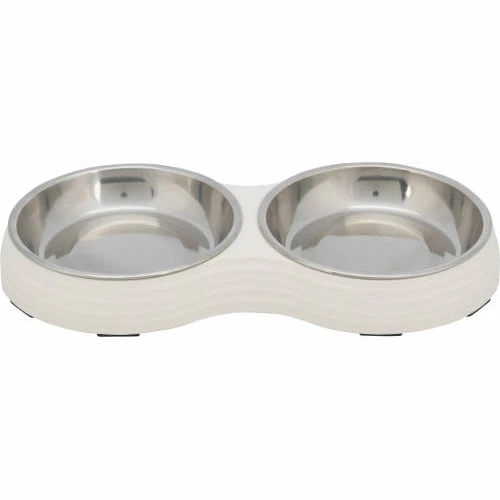 Trixie Bowl Set Stainless Steel - Melamin/rozsdamentes Tál (fehér) (2x0,2l /Ø13cm)