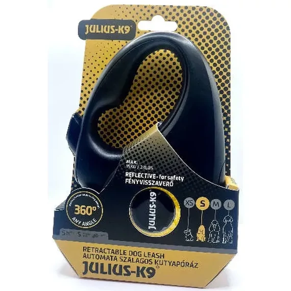 Julius-K9 Retractable Dog Leash - automata szalagos póráz (neon narancs) kutyák részére (S) 5 méter