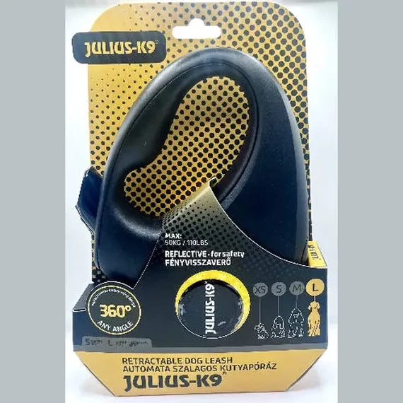 Julius-K9 Retractable Dog Leash - automata szalagos póráz (neon narancs) kutyák részére (L) 5 méter