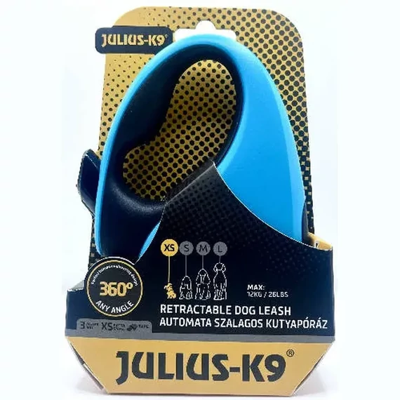 Julius-K9 Retractable Dog Leash - automata szalagos póráz (türkiz-fekete) kutyák részére (XS) 3 méter
