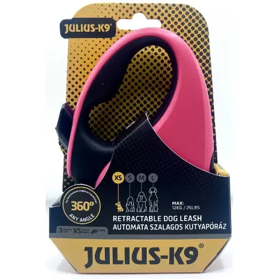 Julius-K9 Retractable Dog Leash - automata szalagos póráz (pink-fekete) kutyák részére (XS) 3 méter