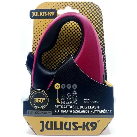 Julius-K9 Retractable Dog Leash - automata szalagos póráz (piros-fekete) kutyák részére (XS) 3 méter
