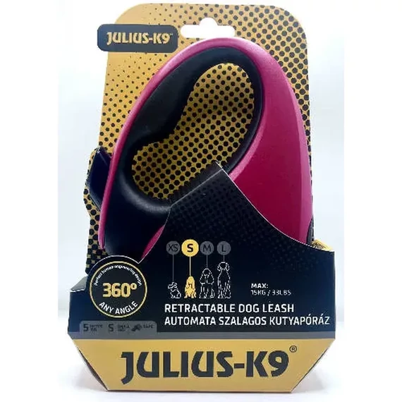 Julius-K9 Retractable Dog Leash - automata szalagos póráz (piros-fekete) kutyák részére (S) 5 méter