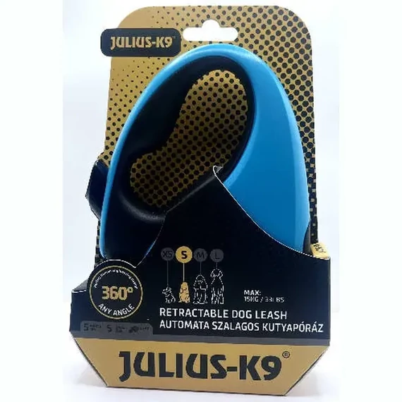 Julius-K9 Retractable Dog Leash - automata szalagos póráz (türkiz-fekete) kutyák részére (S) 5 méter
