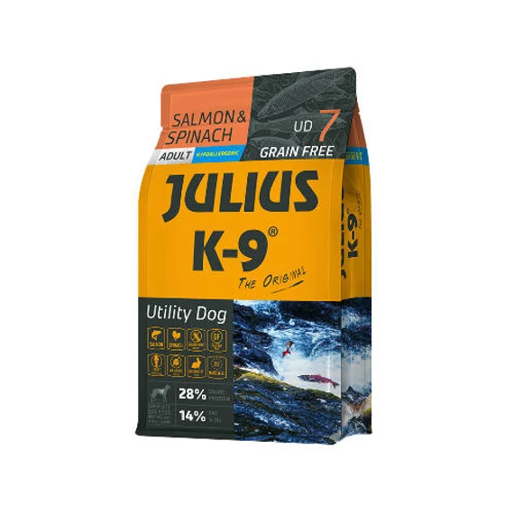 JULIUS K-9 3kg Utility Dog Hypoallergenic Salmon,spinach Adult (lazac,spenót) Száraztáp - Felnőtt Kutyák Részére (3kg)