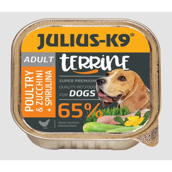 Julius-K9 Dog Terrine Adult Poultry&Zucchini, Spirulina - Nedveseledel (szárnyas,cukkini) Felnőtt Kutyák Részére (150g)