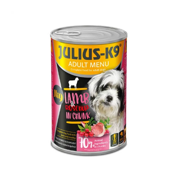 Julius-K9 Konzerv Adult - Nedveseledel (bárány,csipkebogyó) Felnőtt Kutyák Részére (1240g)
