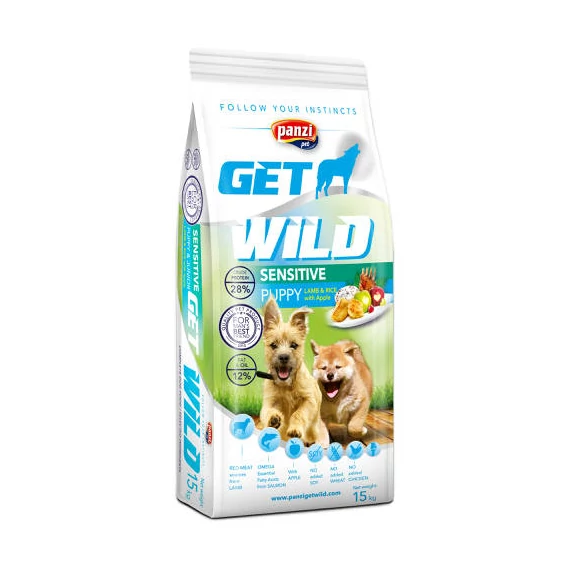 GetWild 15kg Puppy Sensitive Lamb (chicken&wheat free) - Bárány (csikre és búzamentes) kölyökkutyák részére (15kg)