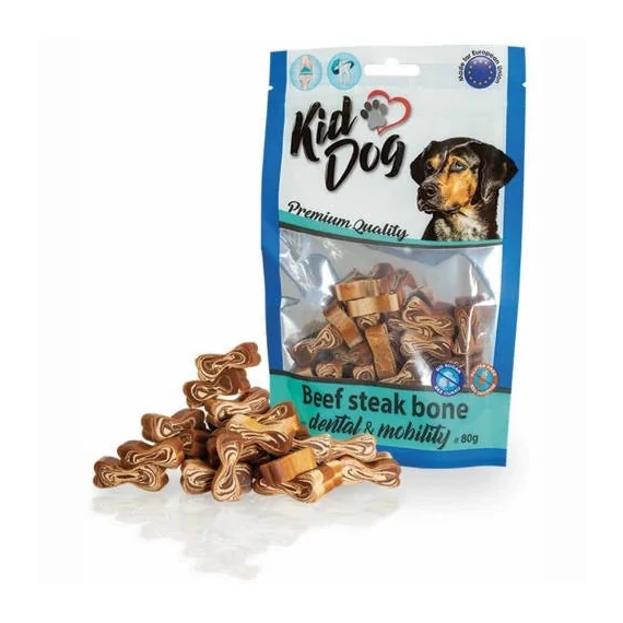 KidDog Beef Steak Bone Dental & Mobility - Jutalomfalat(marhahús, Kondrotin,glükozamin)(80g)