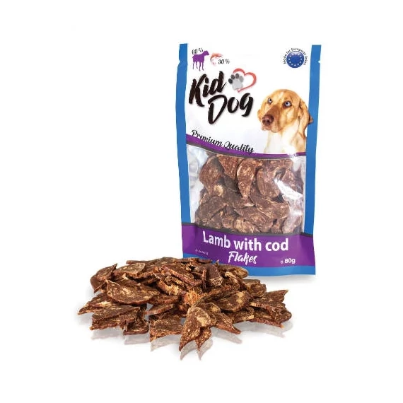 KidDog Lamb Whit Cod Flakes - Jutalomfalat(bárány/tőkehal)(80g)