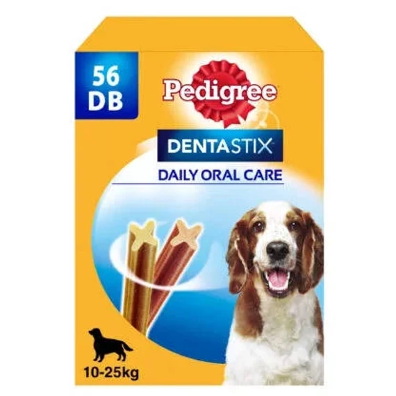 Pedigree DentaStix Medium(10-25kg) - Jutalomfalat(fogtisztító) Közepes Testű(56db/#, 7db/zacskó) 8db/180g